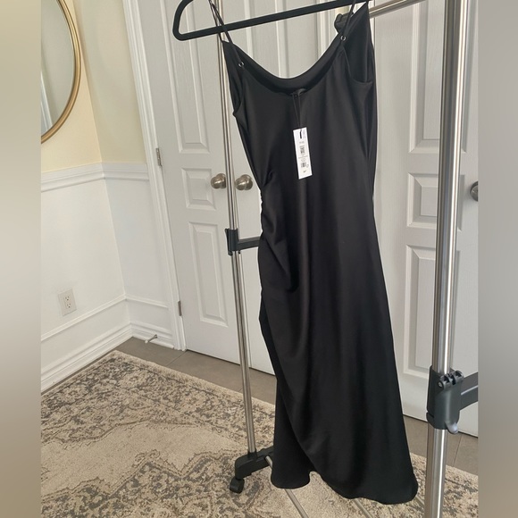 Black Satin Cowl Neck dress with ruching - Picture 8 of 12